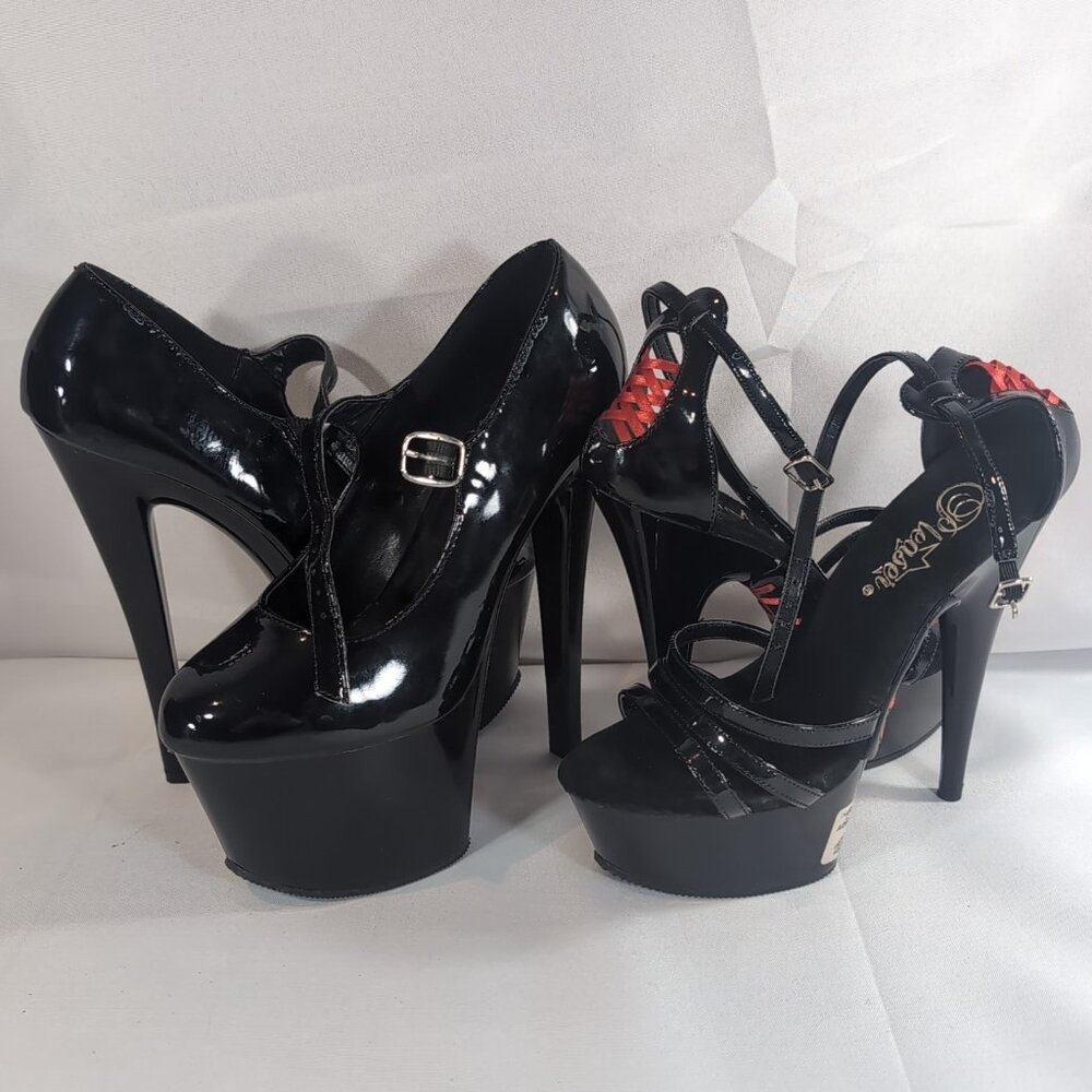 2 Pair Pleaser Heels 6 Delight 662 Corset Black Patent Mary Jane Dance Pole 6"